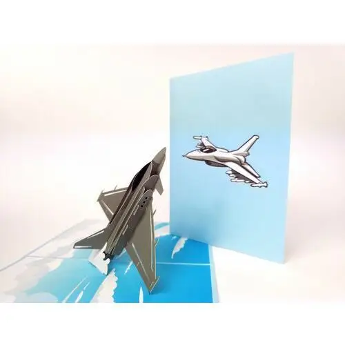 F16 JET Niebieski Samolot, Kartka 3D, Prezent