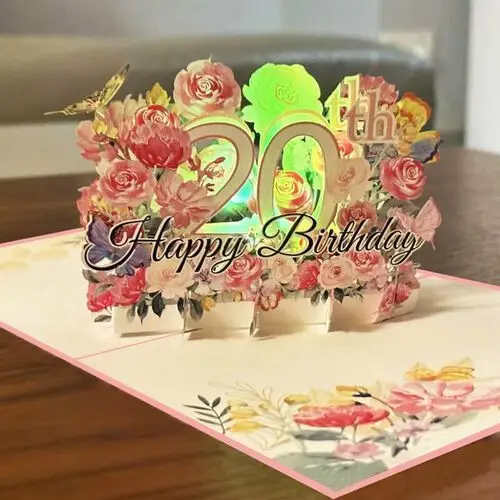 Grająca Kartka 20 Urodziny Urodzinowa 3D Świecąca