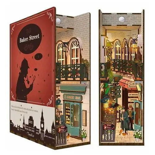 Składany Drewniany Model LED - Book Nook Sherlock Holmes z Baker Street
