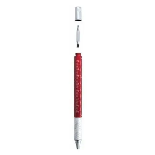 Helloshop Multi narzędzie piszące 4w1 - długopis, linijka, poziomica, śrubokręt - czerwony, abs, Ø1 x 14,9 cm