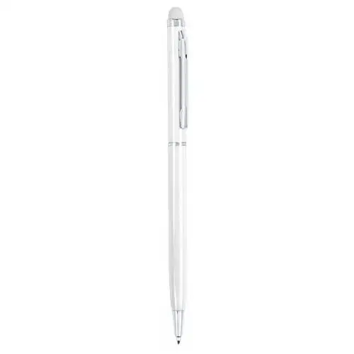 Helloshop Stylowy długopis z touch penem, kolor biały z wykonania z aluminium, wymiary: Ø0,8 x 13,6 cm