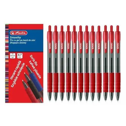 12x długopis żelowy smoothy 0,7mm czerwony Herlitz