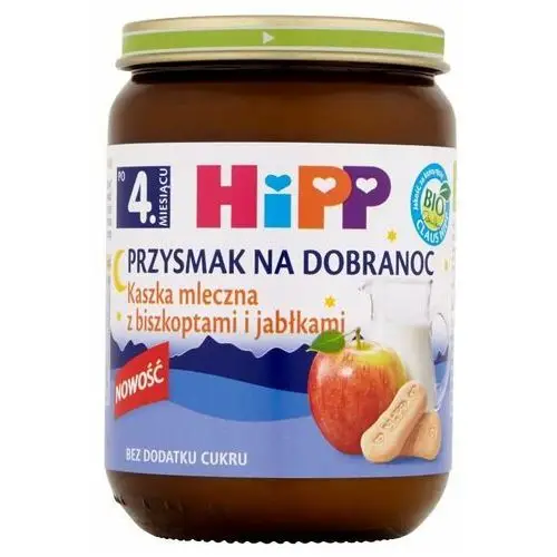 HIPP Przysmak na Dobranoc Kaszka mleczna z biszkoptami i jabłkami po 4. miesiącu 190 g Bio