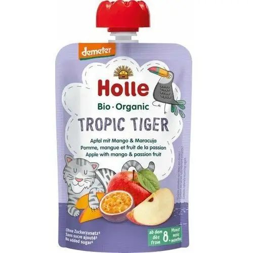 Holle, Bio, mus owocowy tropikalny tygrys z jabłek mango i marakui, 100 g
