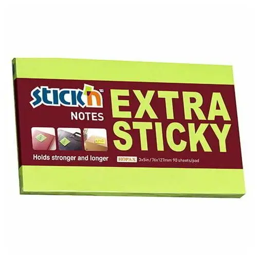 Hopax Notes samoprzylepny extra sticky 76x127mm zielony neonowy 90 kartek 21676