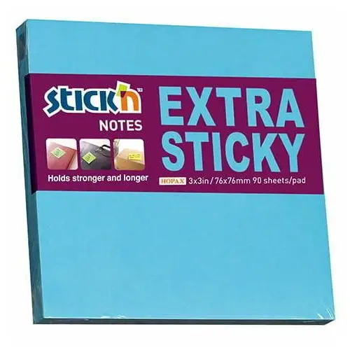 Notes samoprzylepny extra sticky 76x76mm niebieski neonowy 90 kartek Hopax 21673