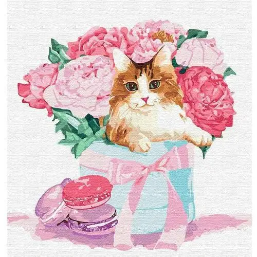Obraz malowanie po numerach dla dzieci kot kwiaty Ideyka
