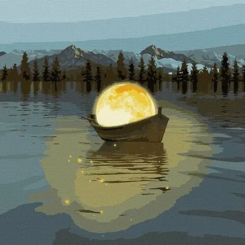 Ideyka Zestaw do malowania po numerach. 'łódź księżycowa z farbami metalicznymi' 50х50cm kho5031