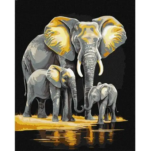 Ideyka Zestaw do malowania po numerach. 'rodzina słoni z farbami metalicznymi extra ©art_selena_ua' 40х50cm kho6530