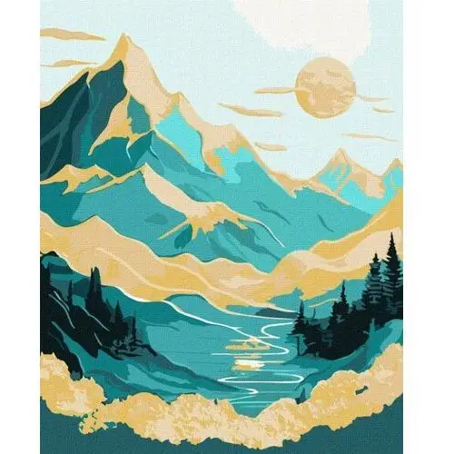 Zestaw do malowania po numerach. 'Wschód słońca w górach z farbami metalicznymi extra ©art_selena_ua, KHO5105
