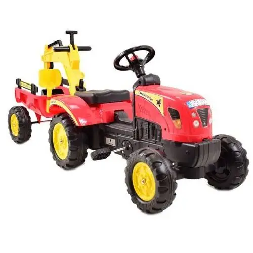 Import super-toys Traktor na pedały z przyczepą i koparką czerwony/ tr3007