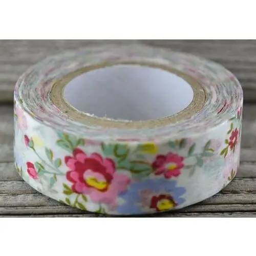 Inna (inny) [60604] taśma papierowa washi tape biała w kwiaty