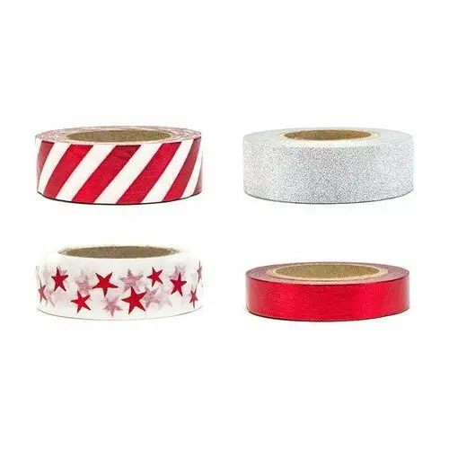 [606045] Taśmy samoprzylepne washi tape srebrne i czerwone 4szt