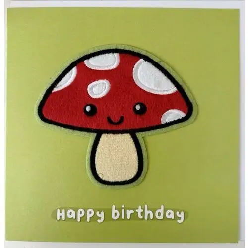 Kartka urodzinowa Happy birthday Materiałowy Grzybek Muchmorek- Redback Cards