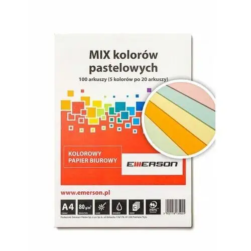 Papier kolorowy szkolny dla dzieci pastelowy 100 kartek A4 mix 5 kolorów