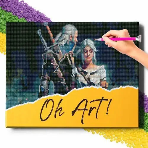 Inna producent Diamond painting 5d z ramą wiedźmin heralt i ciri haft diamentowy 40x50 mozaika fantasy