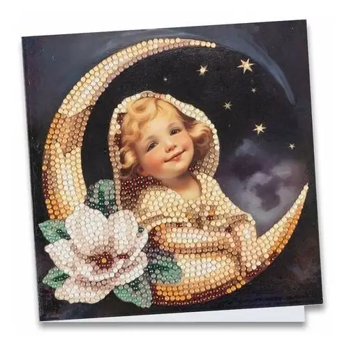 Inny producent Diamond painting, kartka, aniołek z księżycem, rozm 16 x 16 cm