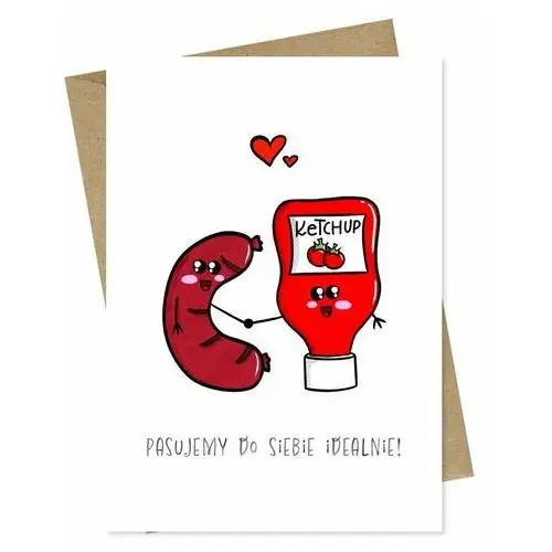 Kartka Walentynkowa Śmieszna Kiełbasa i Ketchup Urodzinowa dla Niego Niej / Papierove Love