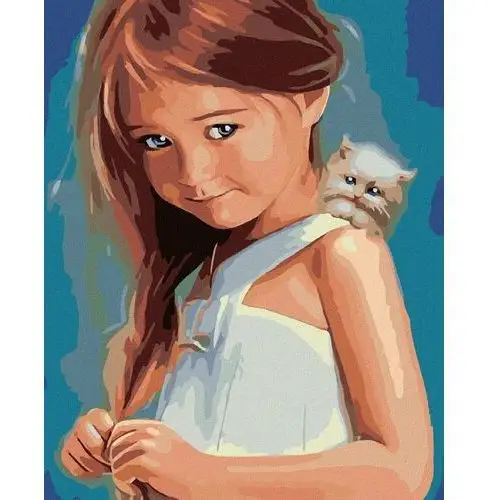 Inny producent Malowanie po numerach - mała dziewczynka z kotkiem - obraz 40x50