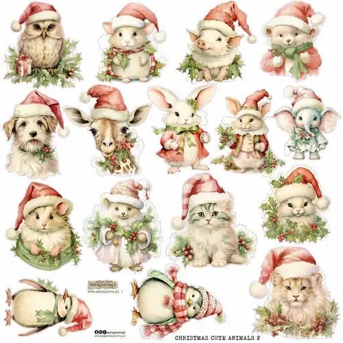 NAKLEJKI PAPIEROWE 24x24 ScrapLove - Christmas cute animals 2