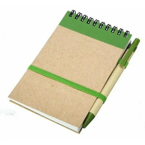 Notes Kraft 90x140/70k gładki z długopisem, zielony/beżowy