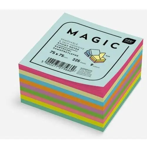 Karteczki samoprzylepne magic cube 75x75mm 9 kolorów 225 kartek p6 Interdruk