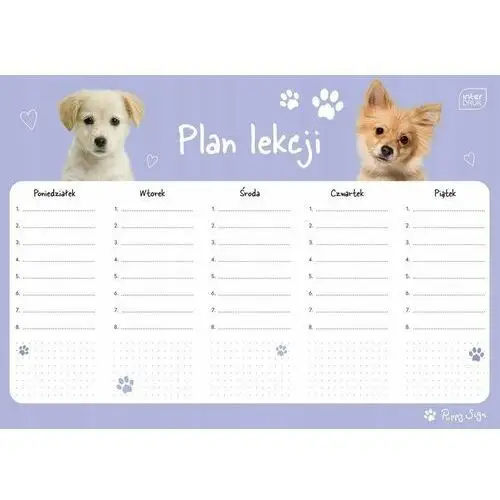 Interdruk Plan lekcji formatu a4 puppy sign różne kolory