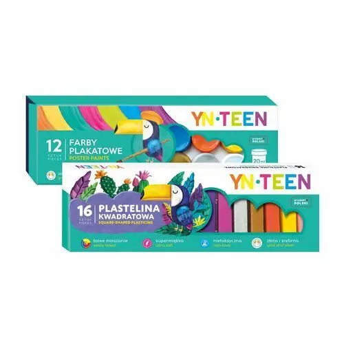 YN TEEN, BOX farby plakatowe 12 kol. + plastelina 16 kol