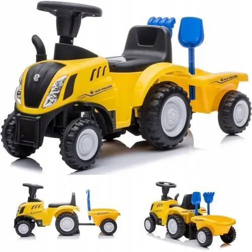 Jeździk dla dziecka na roczek pchacz traktor z przyczepą New Holland żółty
