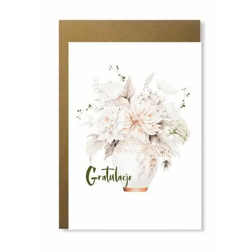 Kartka gratulacje gratulacyjna z kwiatam elegancka minimalistyczna biała