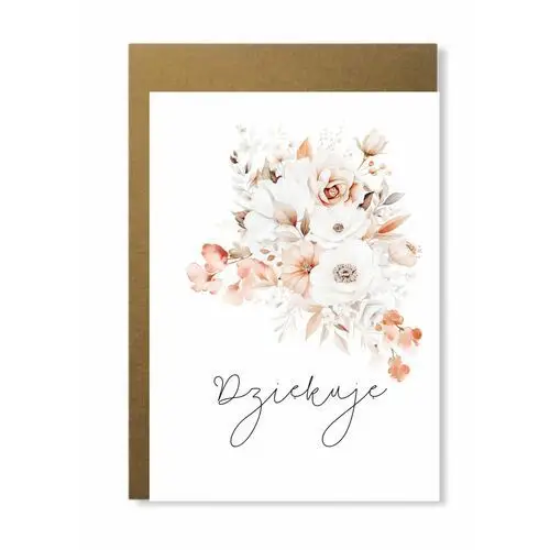Kartka na podziękowanie dziękuję z kwiatami beż elegancka minimalistyczna Manufaktura dobrego papieru