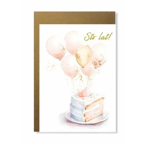 Kartka na urodziny elegancka z tortem minimalistyczna pastelowa Manufaktura dobrego papieru