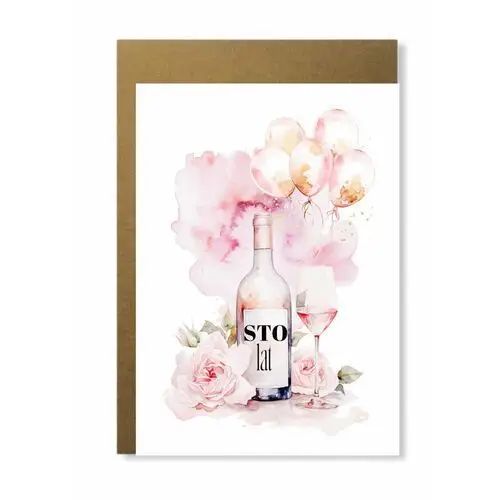 Kartka na urodziny słodka z różowym winem dla przyjaciółki na prezent Manufaktura dobrego papieru