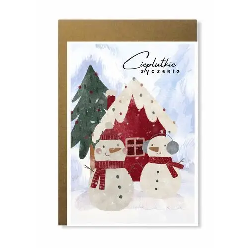 Kartka świąteczna z bałwanami zimowa życzenia Manufaktura dobrego papieru