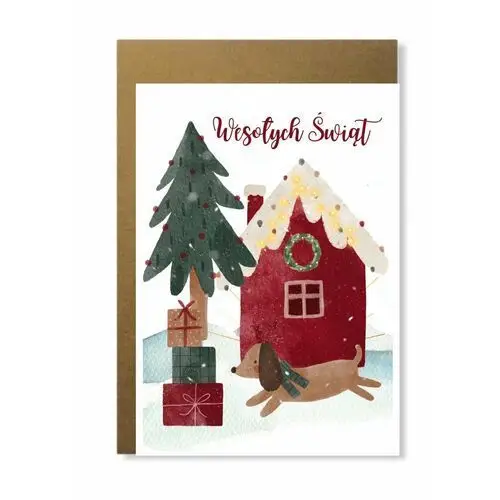 Kartka świąteczna z pieskiem świąteczne życzenia Manufaktura dobrego papieru