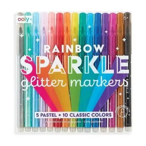 Kolorowe baloniki Flamastry z brokatem, rainbow sparkle glitter markers, 15 kolorów