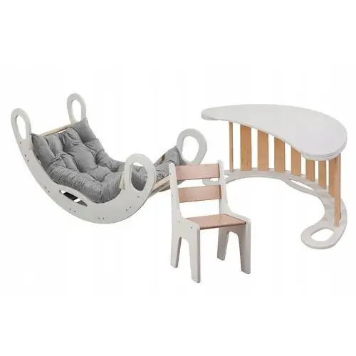 Komplet 4 elementy bujak, blat,krzesełko, materac szary Montessori kids