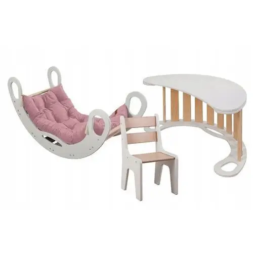 Komplet 4 elementy bujak,blat,krzesełko,materac puder róż Montessori kids