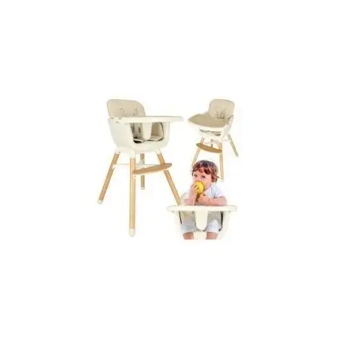 Krzesełko do karmienia z podnóżkiem drewniane nogi kolor beżowy, kolor beżowy