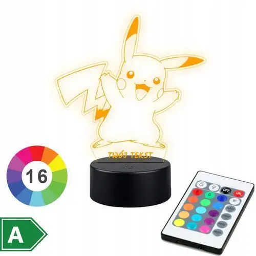 Lampka Nocna Led 3D Pokemon Pikachu Napis Imie