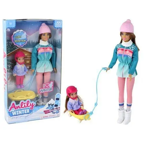 Lalki Anlily Mama Z Córką Na Sankach Zestaw Sanki LEAN Toys 5