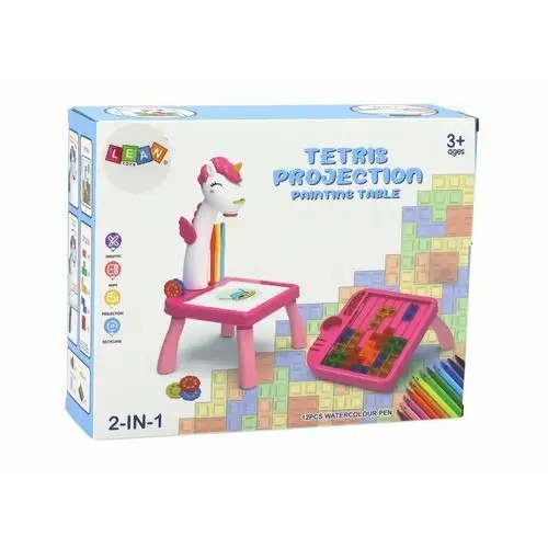 Lean toys Mini projektor stolik tetris 2w1 jednorożec niebieski