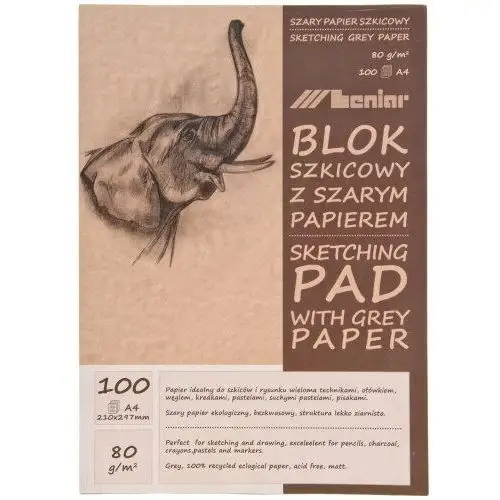 Blok szkicowy z szarym papierem, A4, 100 kartek