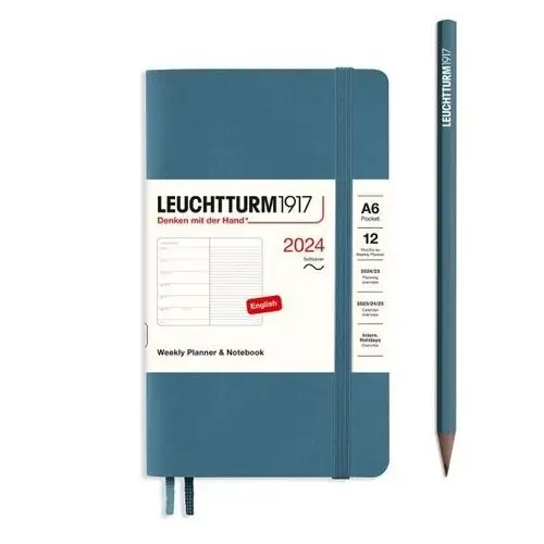 Leuchtturm1917 Planer tygodniowy z notatnikiem w miękkiej oprawie pocket (a6) 2024, stone blue