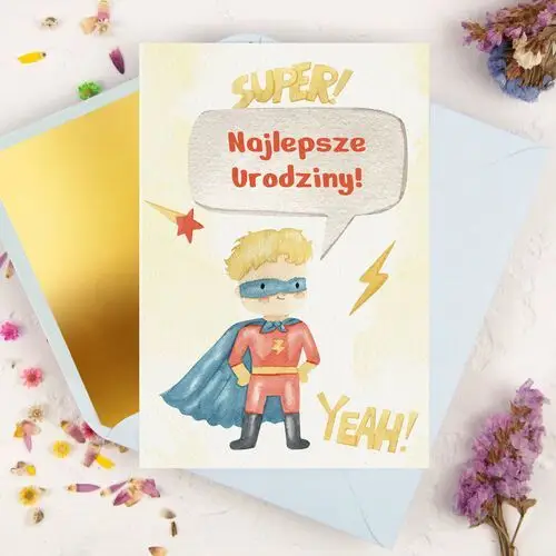 Lily zaproszenia Kartka na urodziny dla chłopca z super bohaterem - super hero + koperta ozdobna