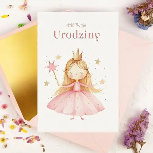 Kartka na urodziny dla dziewczynki z różową księżniczką - Little Princess