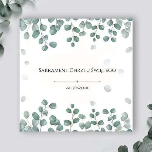 Zaproszenia na Chrzest Święty eukaliptus liście - Eucalyptus - 5 szt