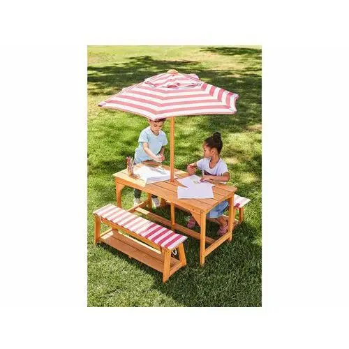 LIVARNO home Zestaw ze stołem ogrodowym dla dzieci, z 2 ławkami i parasolem  ✓ już od 809,00 zł - ceny, oferty, promocje - MaluchSklep!