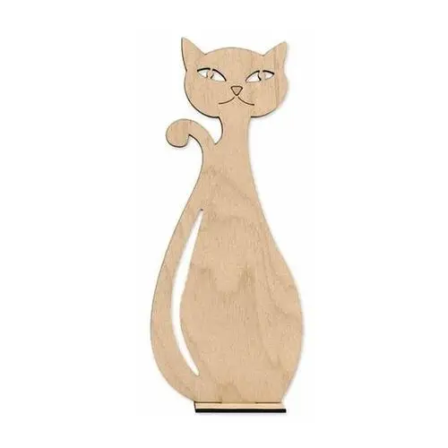 DEKOR ZE SKLEJKI Drewniany Kot stojący z podstawką 20cm