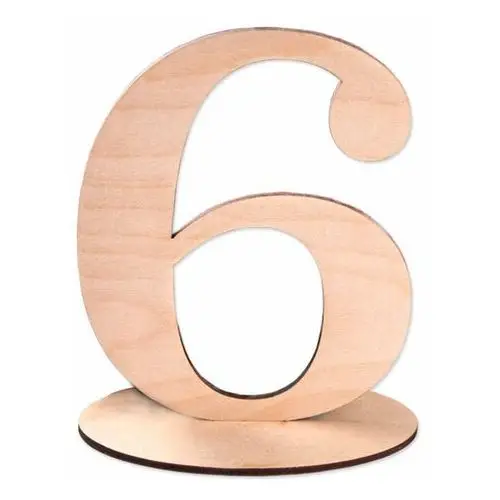 Drewniana cyfra liczba na podstawce 15cm numer 6 numeracja stolików Loveart